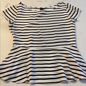 Trina Turk Black and White Striped Peplum Blouse